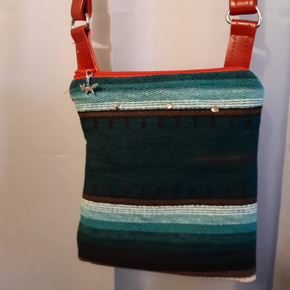 New Southwestern Sarape Stripe Tapestry Cowgirl Purse Red green gold Sling bag